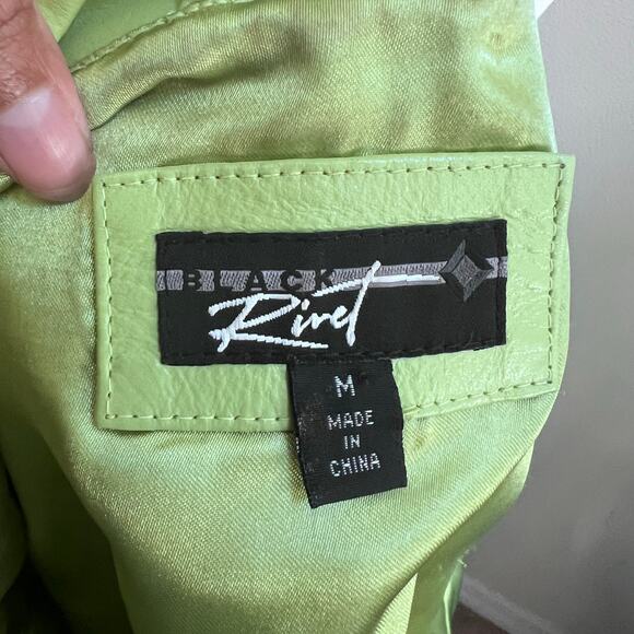 Vintage Y2K Black Rivet Apple Green Genuine Leather Full Zip Fitted Jacket M - Picture 6 of 8